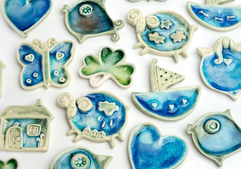 Ornate ceramic pieces from the Glasson Craft Gallery.